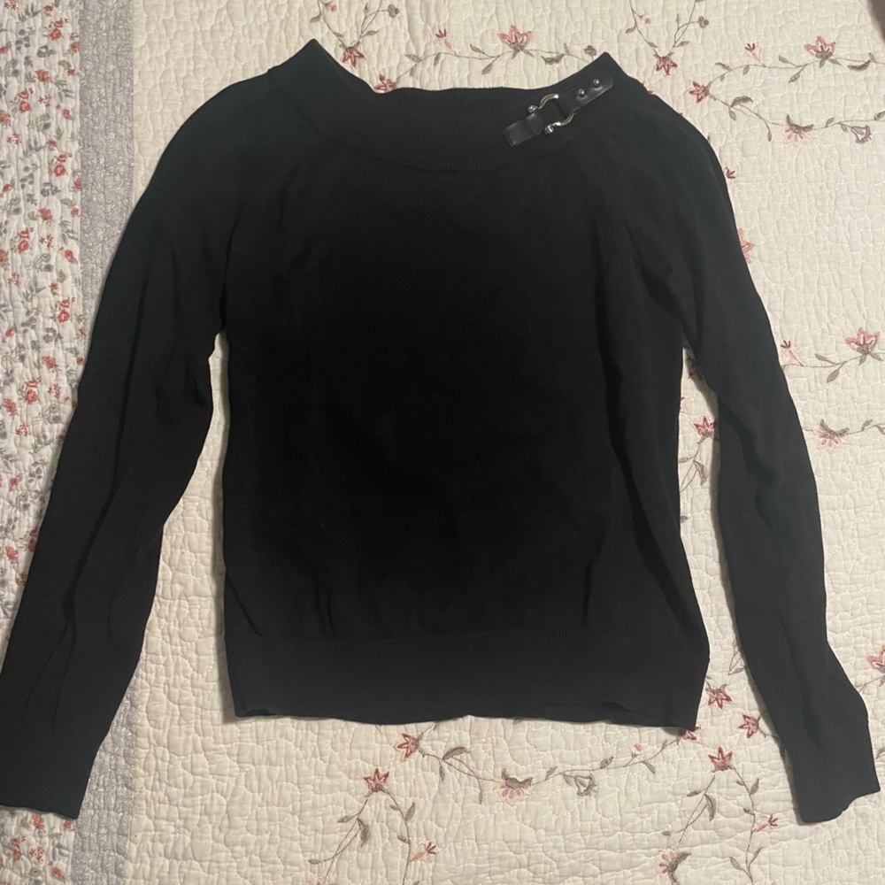 Ralph Lauren Black Cotton Sweater with Buckle Detail